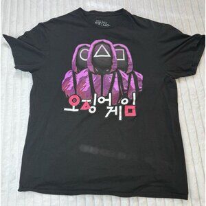 Netflix Squid Game Guards Logo Men's Large Black Purple Graphic T-Shirt